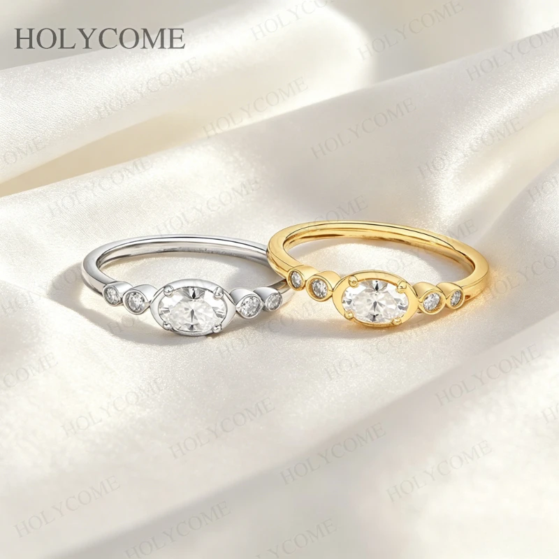 Moissanit-Ringe, Farbe D, VVS1, neu, schlicht, funkelnd, oval, synthetisches S925-Sterlingsilber, für Frauen, Hochzeit, Statement-Edelschmuck – Detail 5