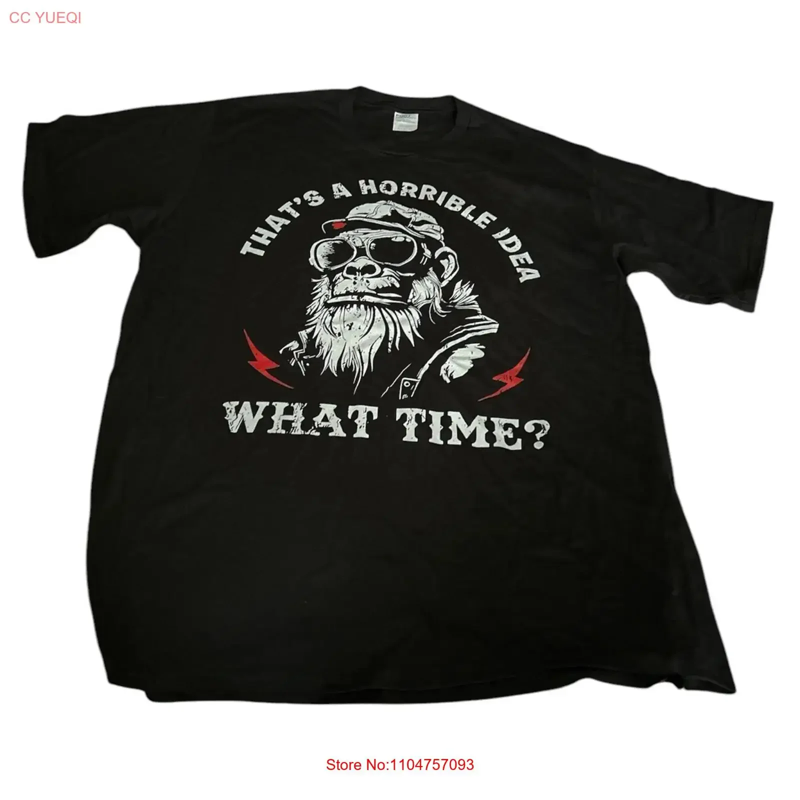 That s A Horrible Idea What Time T Shirt Top Black Monkey XL vintage Washed Unisex Slightly graphic Comfortable Breathable