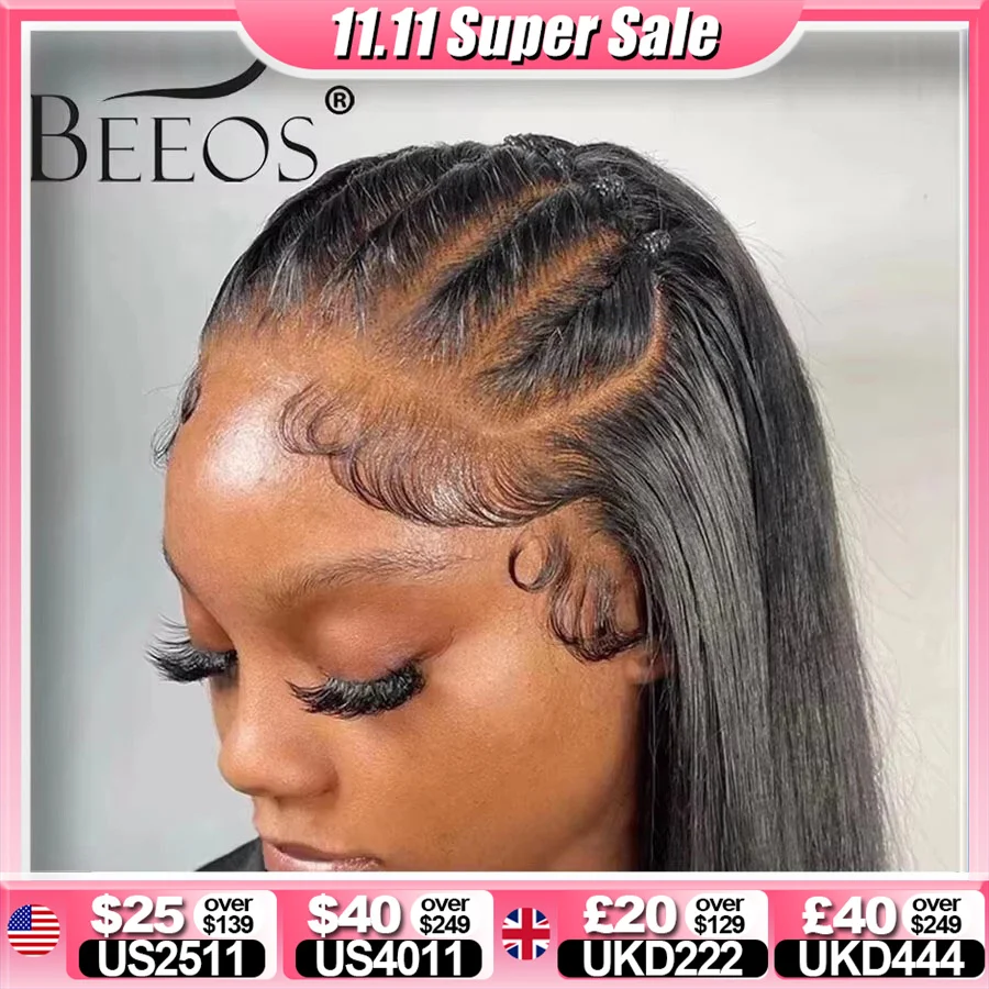 

BEEOS 250% Invisible 13*6 HD Lace Full Frontal Human Hair Wigs Straight Pre plucked 5*5 HD Lace Closure Wig For Women Brazilian