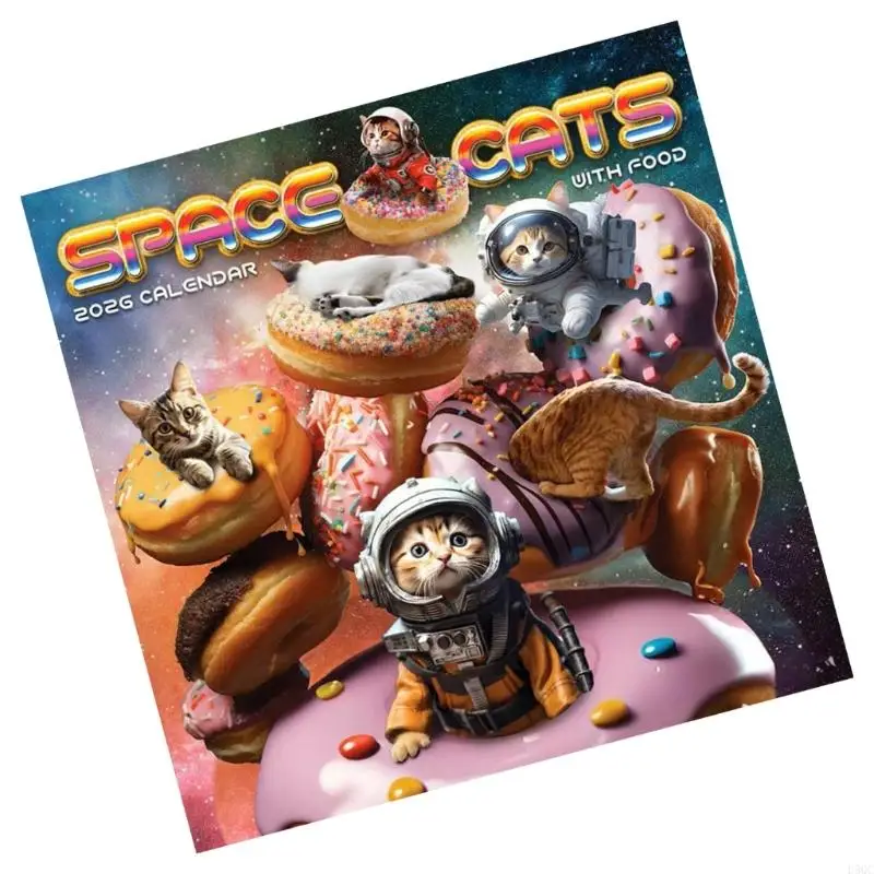 2026 Space & Dessert Cats Wall Calendar for Home, Office, Classroom & Gift (1 Book) D5QC