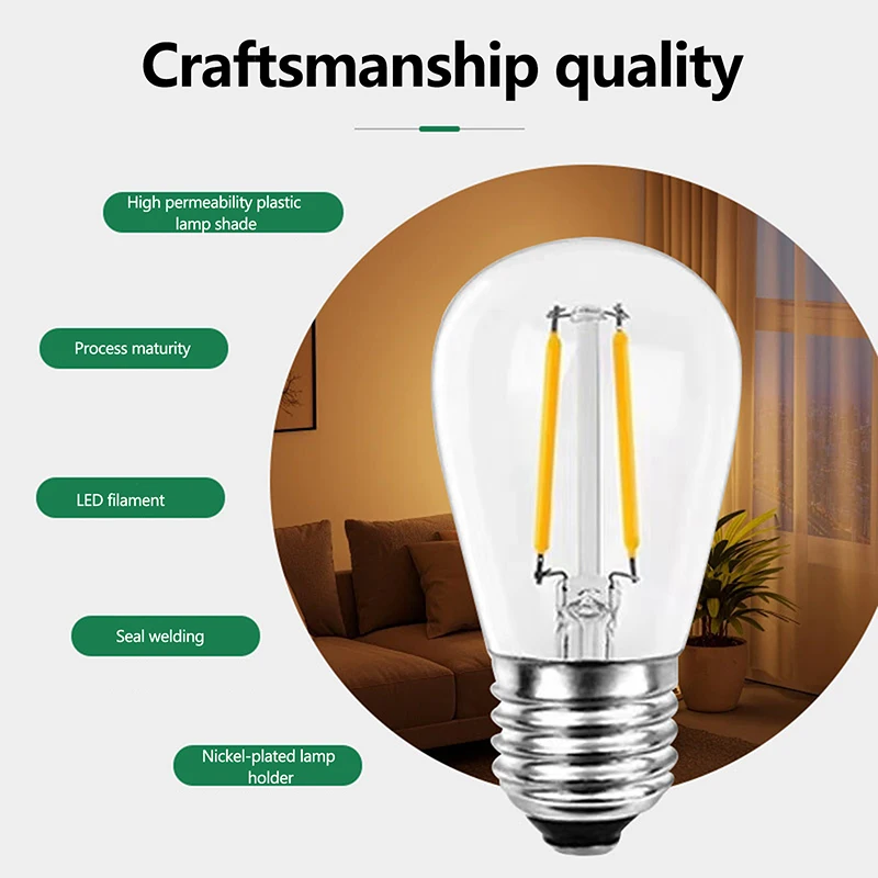 S14 bohlam lampu Led plastik dekorasi Natal, bohlam lampu tahan pecah 2W 1W putih hangat E27/E26 3V 120V