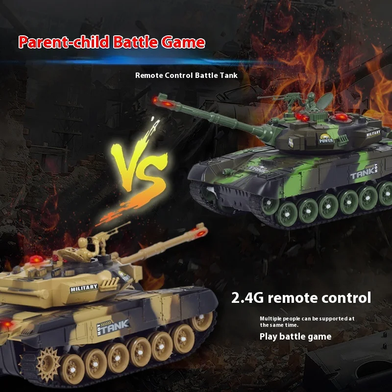 Tanque de controle remoto para crianças, modelo de brinquedo 2.4g, batalha pai-filho, recarregável, carro rc, simulação, veículo militar, playset