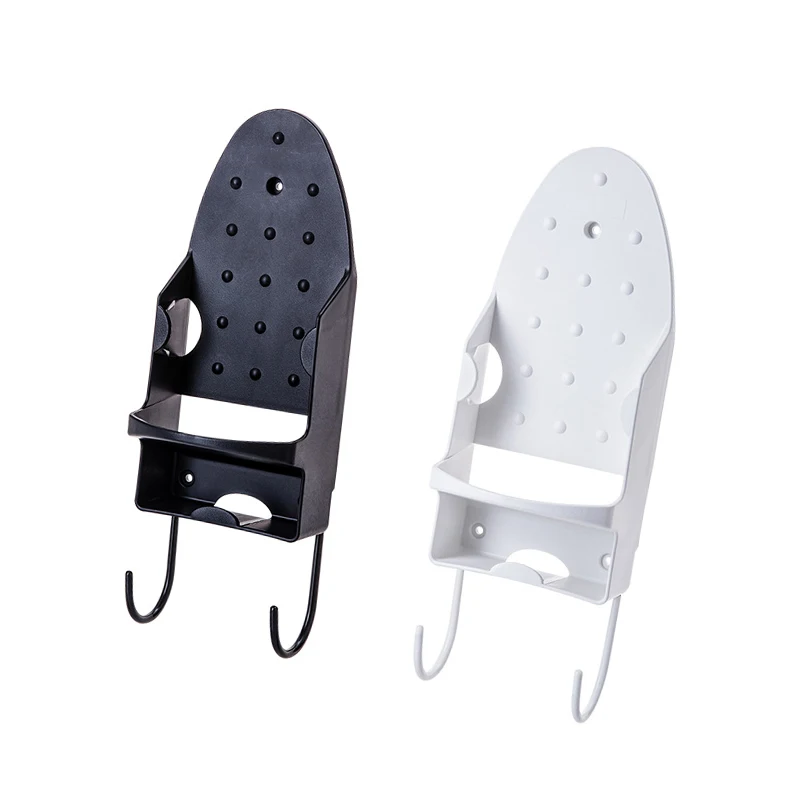 Double hook wall-mounted stainless steel iron storage rack for hotel room ironing board