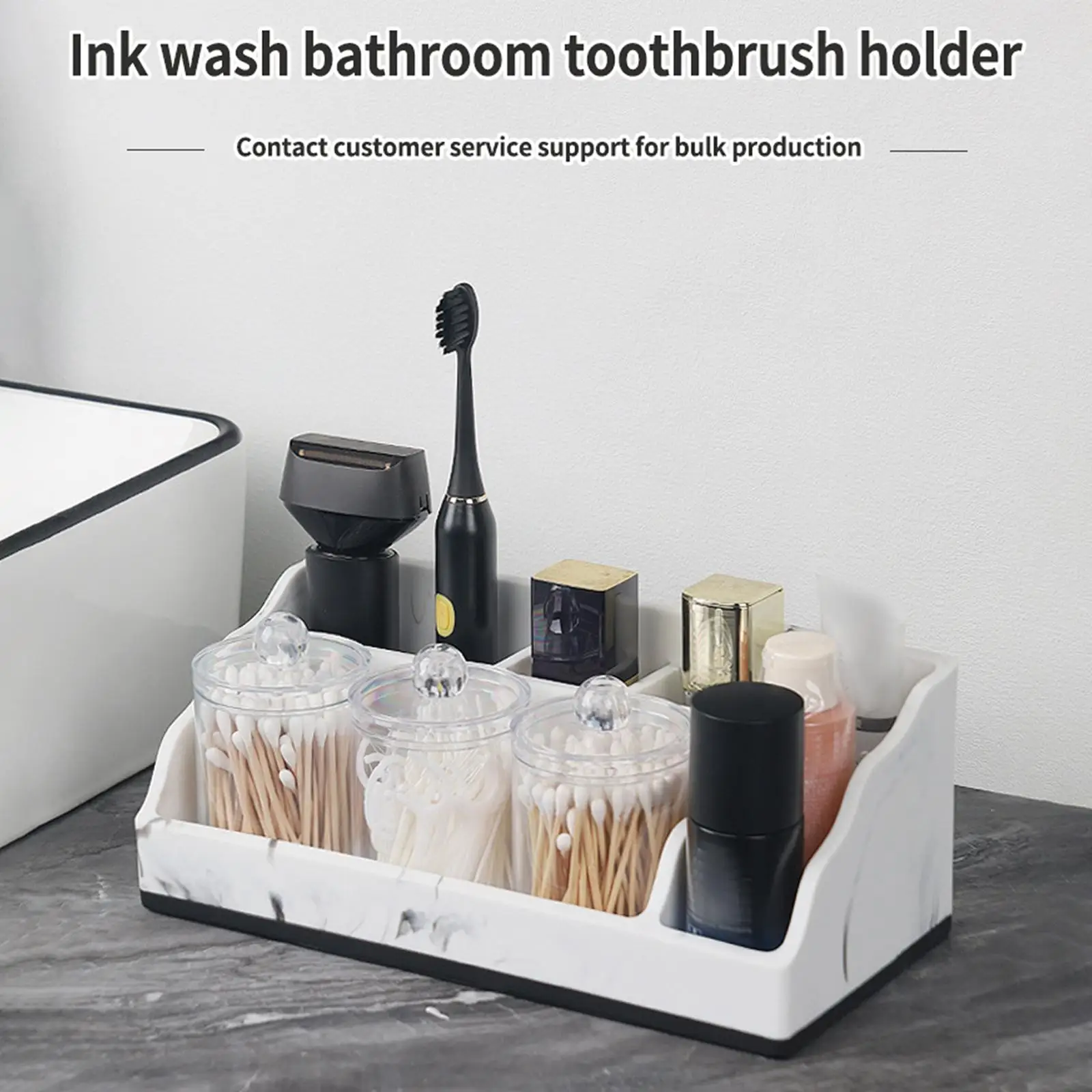

Multifunctional Toothbrush Organizer Five Compartment Resin Bathroom Countertop Holder for Modern Vanity and Makeup