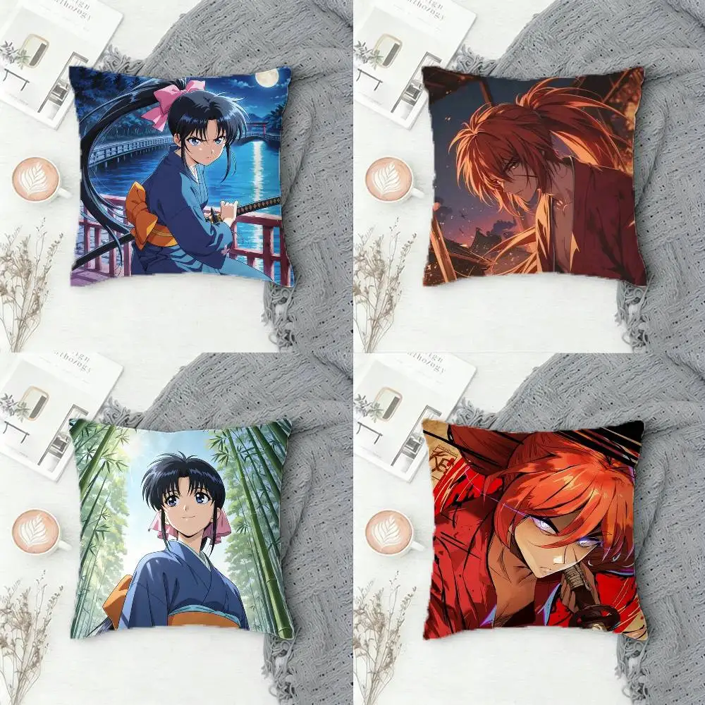

R-Rurouni Kenshin Double-sided Printed Square Decorative Cushion Cover for Sofa Living Room Home Decor