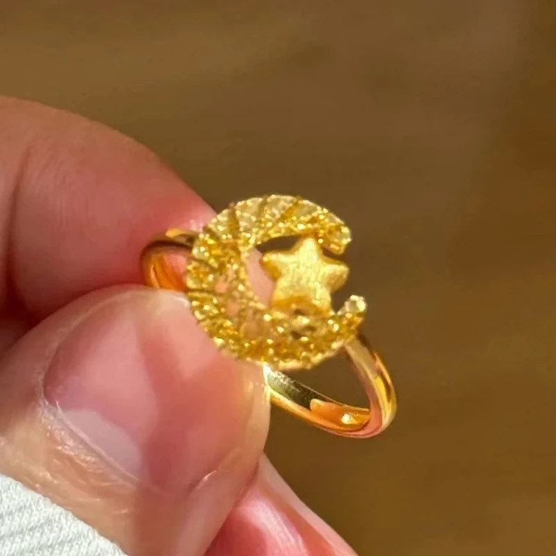 

Роскошное открытое кольцо K18 с золотыми звездами и луной для женщин, влюбленных, кольцо на палец на день Святого Валентина, ювелирные изделия, подарки