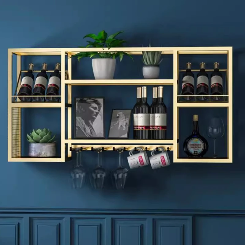 

Multifunctional rack industrial wind wrought iron wall-mounted restaurant cup holder wall hanging creative wine cabinet