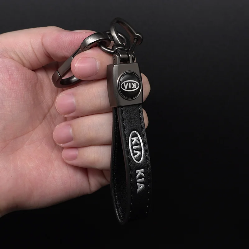 Car KeyRing Luxury Genuine Leather Keychain Pure Color Buckle For Kia rio ceed sportage cerato soul sorento k2 k5 flip Accessory