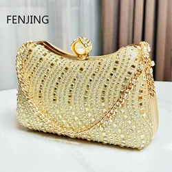 Gold Evening Bags for Women 2024 New Fashion Diamonds Purse Rhinestone Chain Handbags Chain Sling Shoulder Bags Luxury Clutch