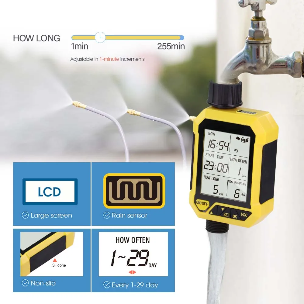 Gardening LCD Irrigation Timer Automatic Electronic Watering System Editable timetable Waterproof Children Lock IPX5 waterproof