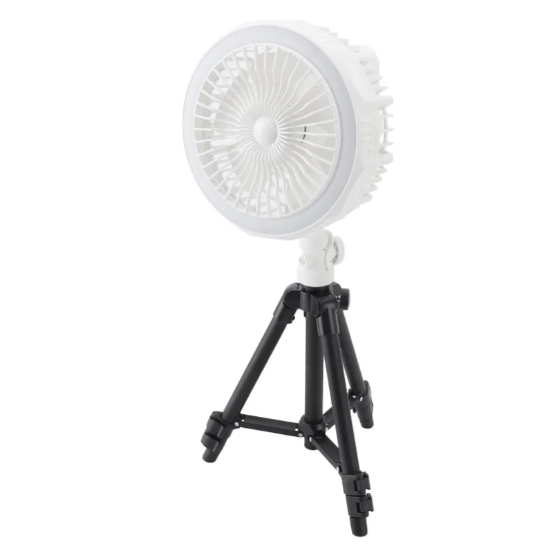 Portable Tripod Light Fan with Remote 120° Oscillation 4 Speeds 3 Brightness Levels Folding Floor Fan for Camping