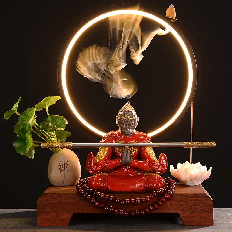 Qi Tian Da Sheng Sun WuKong Backflow Incense Burner Home Living Room Entrance Hall Ceramic Zen Lamp Incensario Porta Incienso