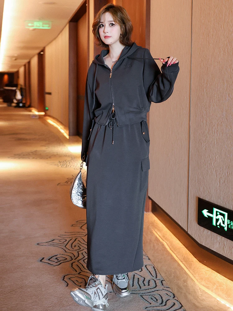 

MIUCO Hoodie Sle ort f-length Skirt Set plus Size Faionable Streetwear Ideal for Young Women in Their 20s And 30s
