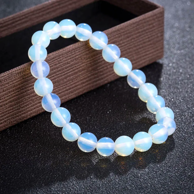 Round Crystal Moonstone Natural Stone Stretched Beaded Bracelet for Women Dia 4MM--12MM