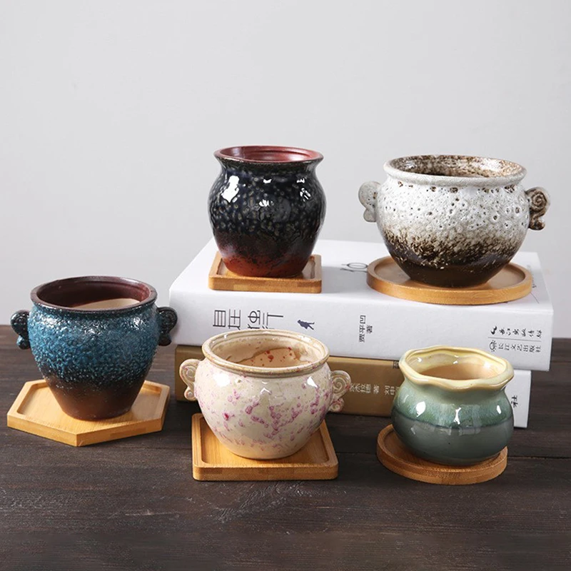 Simple Style Home Decoration Succulents Bonsai Holder Round Square Flowerpot Base Bamboo Wood Tray