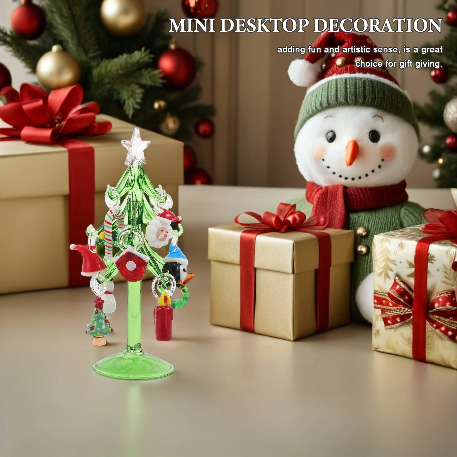 

Crystal Christmas Tree Miniature Desktop Ornament Snowman Santa Claus Topper Xmas Holiday Table Decoration Xmas Tree Statue