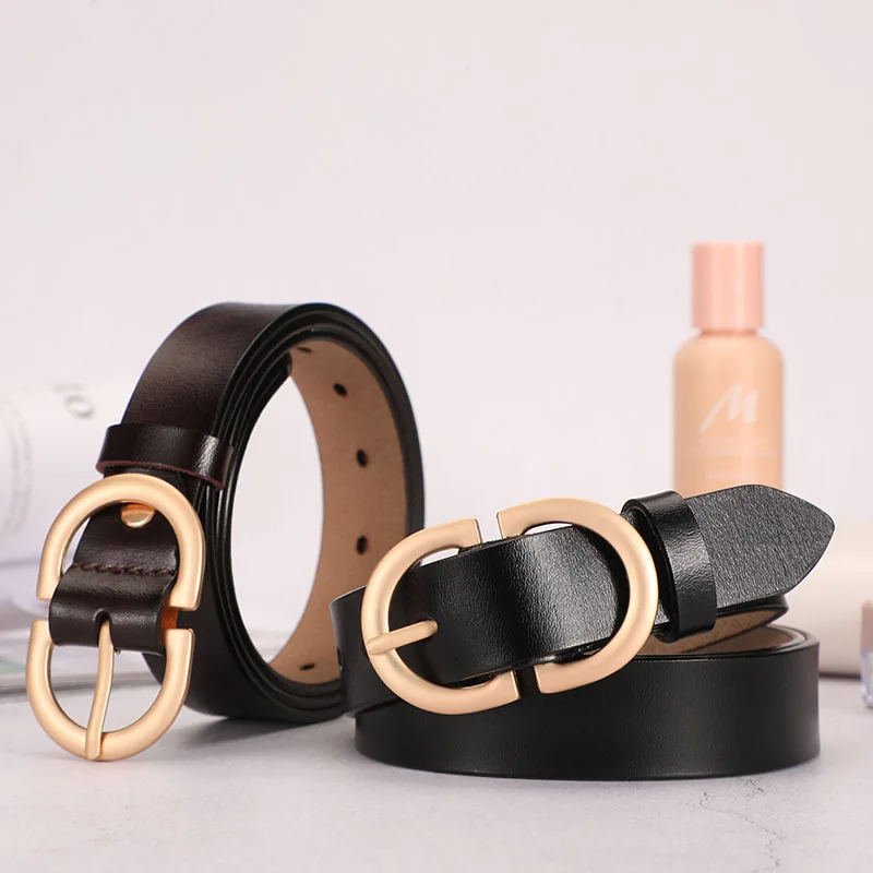 

High End Genuine Leather Women's New Gold Buckle Cowhide Belt Decoration Jeans Casual Pants Fashion Metal Needle Buckle