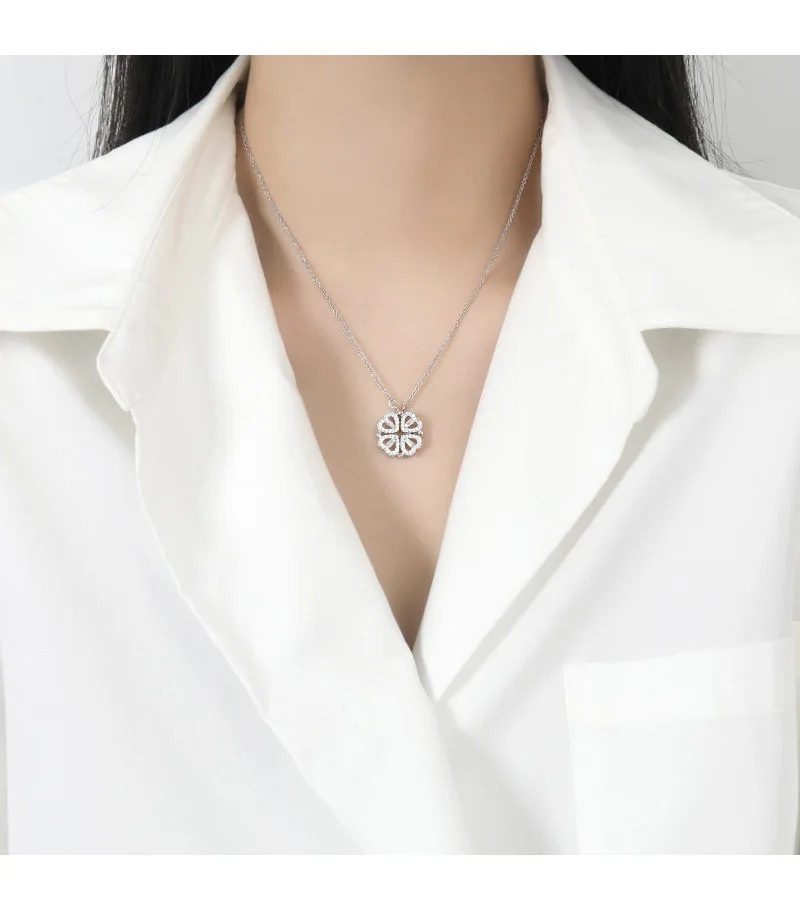 CARLIDANA Transform Luxury Four Leaf Clover Pendant Necklace Crystal Gold Color Heart Love Jewelry for Women Gift