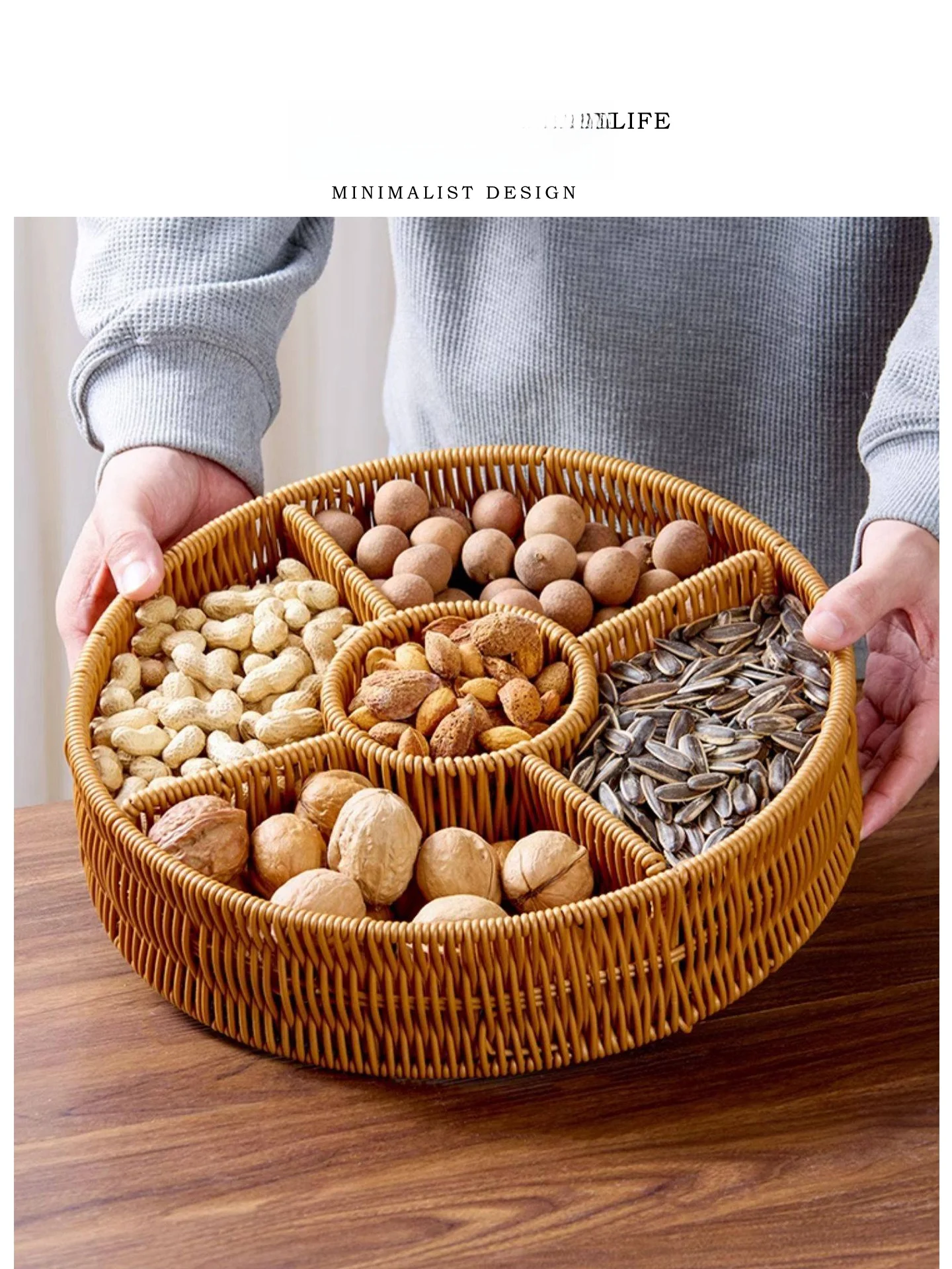 

Tlife Nest Dry Fruit Tray Living Room Wicker Weaving Five Grids Home Storage Nut Box Beautiful Packaging Chinese Style Fruit ...