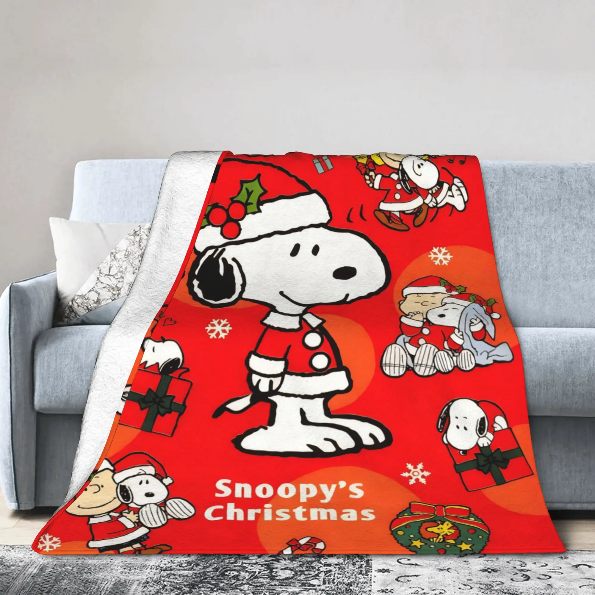 

Snoopy Merry Christmas Blankets Fleece Decoration Multi-function Lightweight Thin Throw Blankets for Bed Bedroom Bedding Throws