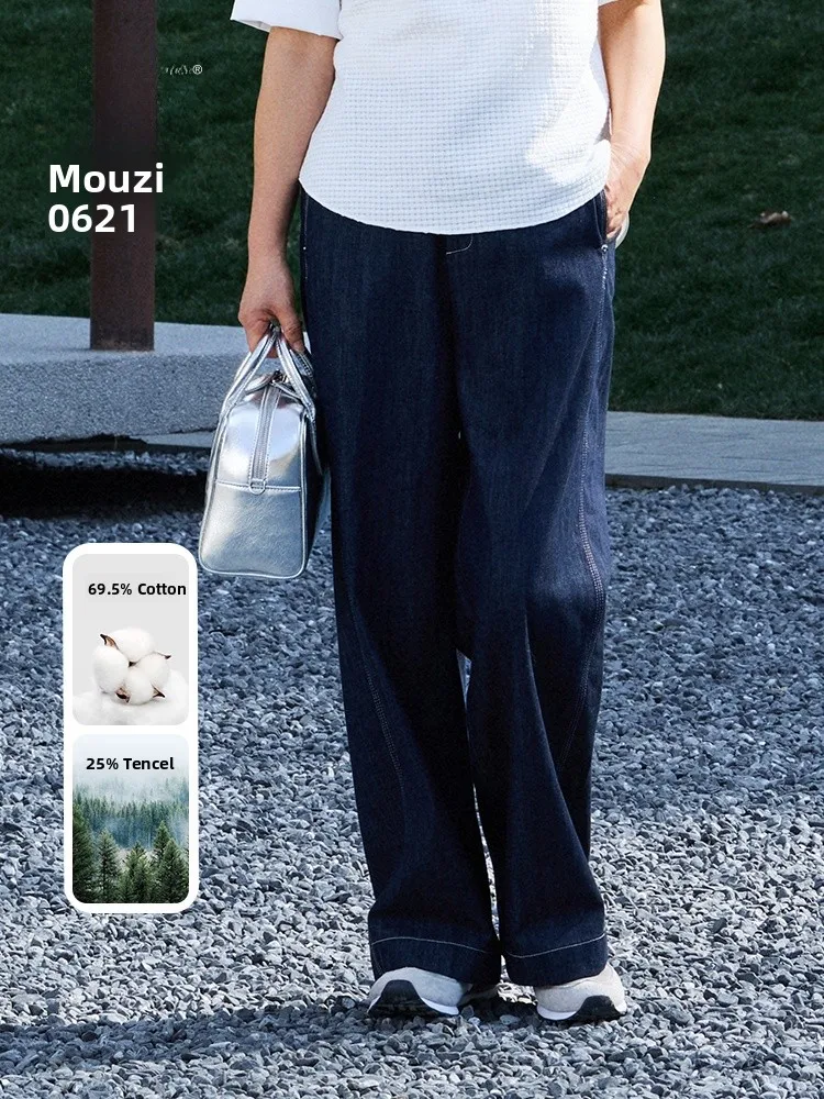 

High Waist Straight Leg Denim Jeans for Middle-Aged Women Spring Fashion Cotton Blend Long Trousers Comfortable Mom Jeans