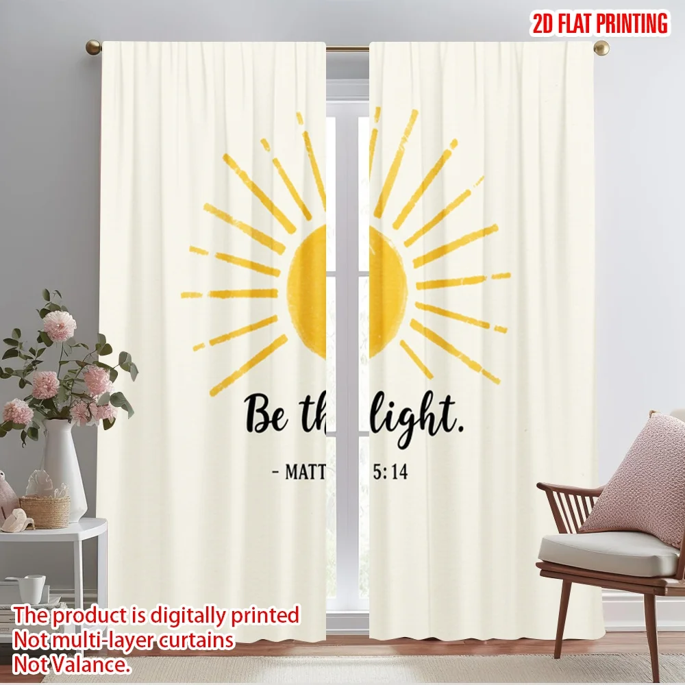 

2pcs 2D flat printing Window Curtains Be Light Matthew Scripture 100% Polyester Fabric Without Electricity Holiday Decorations