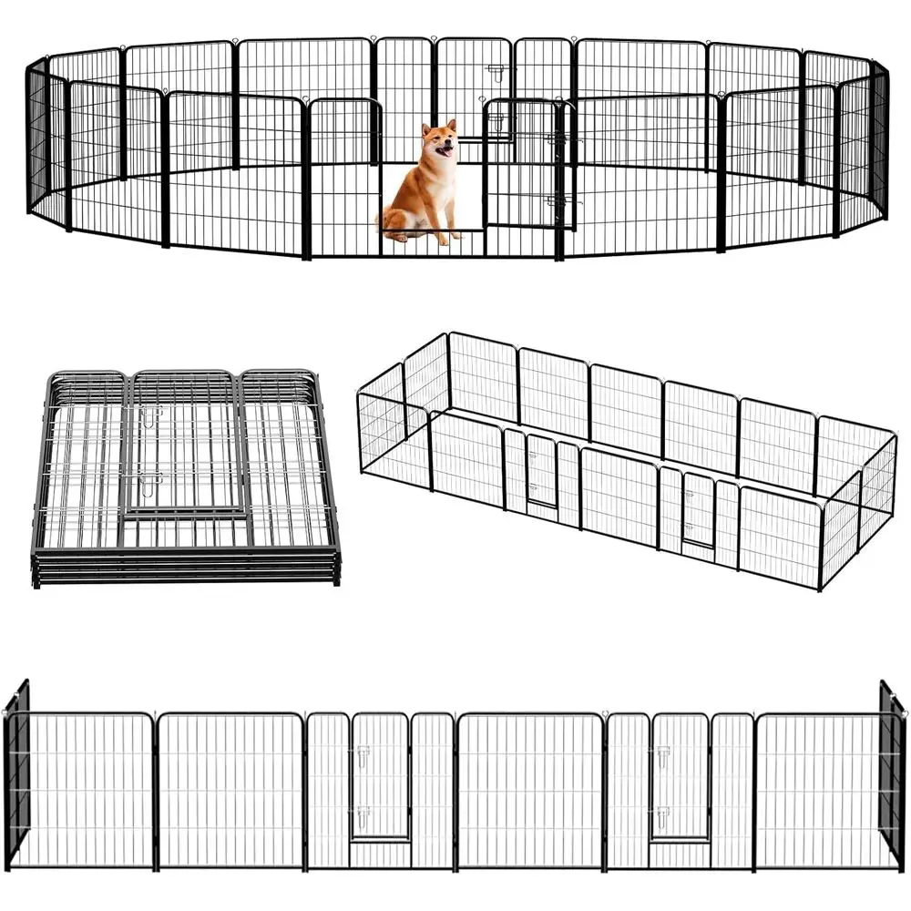

Металлический вольер для собак, 16 панелей, высота 32 дюйма, складной, усиленный, для игр и тренировок, для щенков, для использования в помещении и на улице