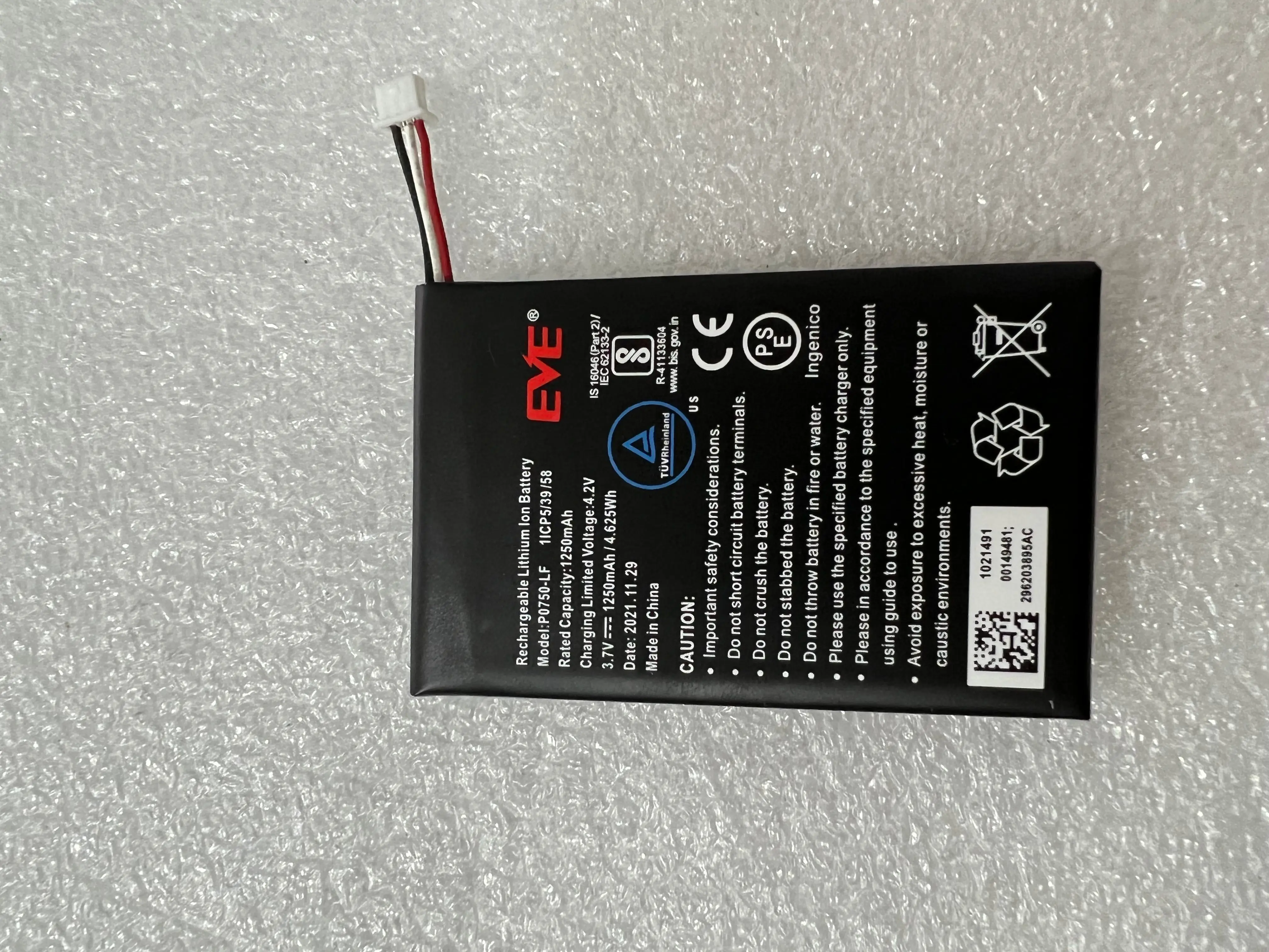 100% original and new 3.7V 1250mAh EVE P0750-LF Battery for Ingenico Link2500 Link 2500