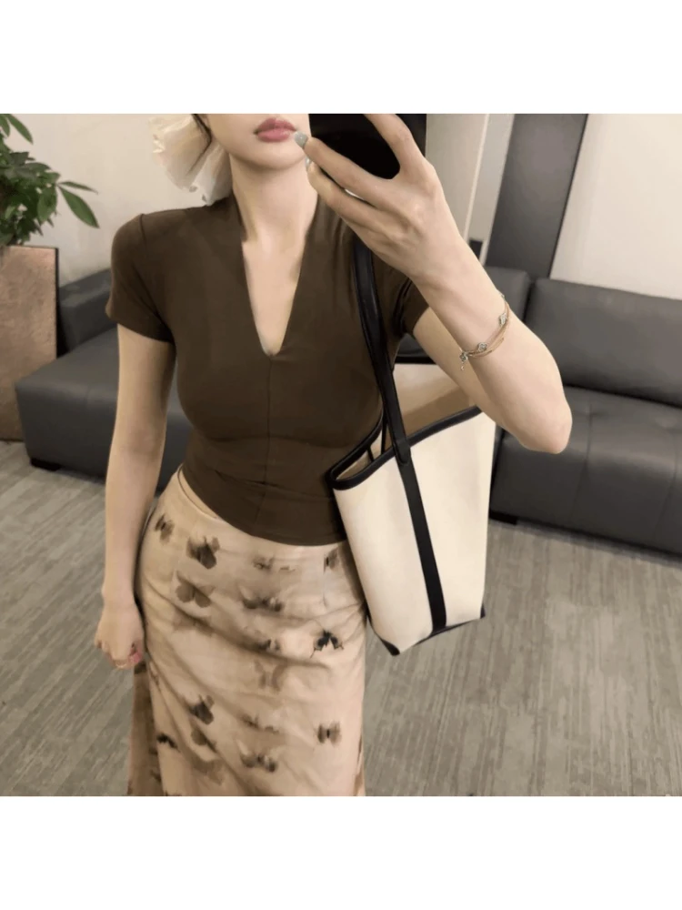 슬림핏 V넥 여성 여름 패션 얇은 스커트와 탑 세트, 에스닉 스타일 캐주얼웨어