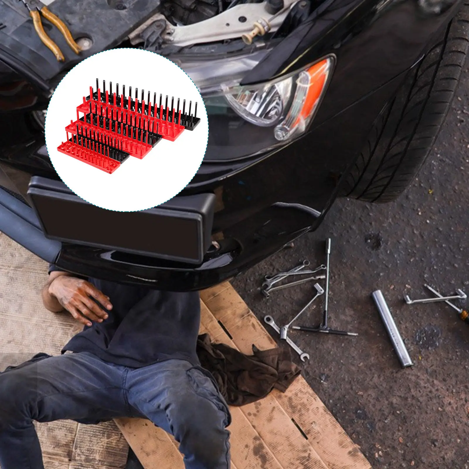 6pcs 1/4-Inch 1/2-Inch 3/8-Inch Socket Organizer Holder Tool Box Storage Rack Durable Stable Design Mechanics Socket Organizers