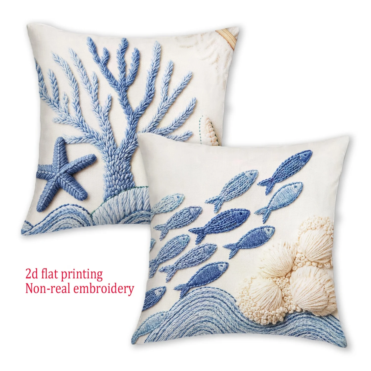 2pcsCoastal Throw Pillow Covers Nautical Ocean Beach Themed Cushion Cases for Home Decor