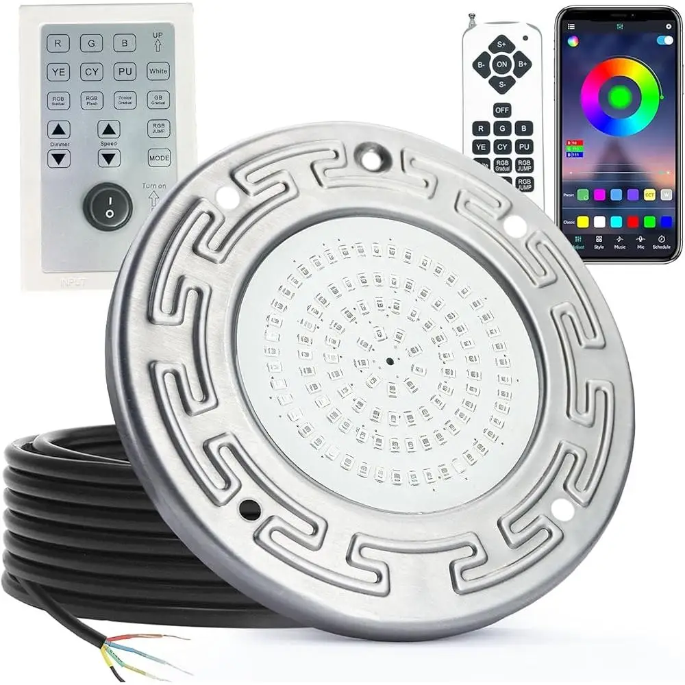 Color Changing LED Pool Light Inground 20W Remote APP Control 6 Inch Waterproof RGB Multicolor Underwater Light with 50ft Power