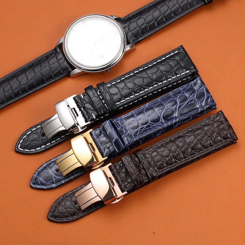 

crocodile Alligator Leather Watchband Ultra Thin 18 19 20 21 22MM Black Brown Soft Strap, Quick Release Bracelet