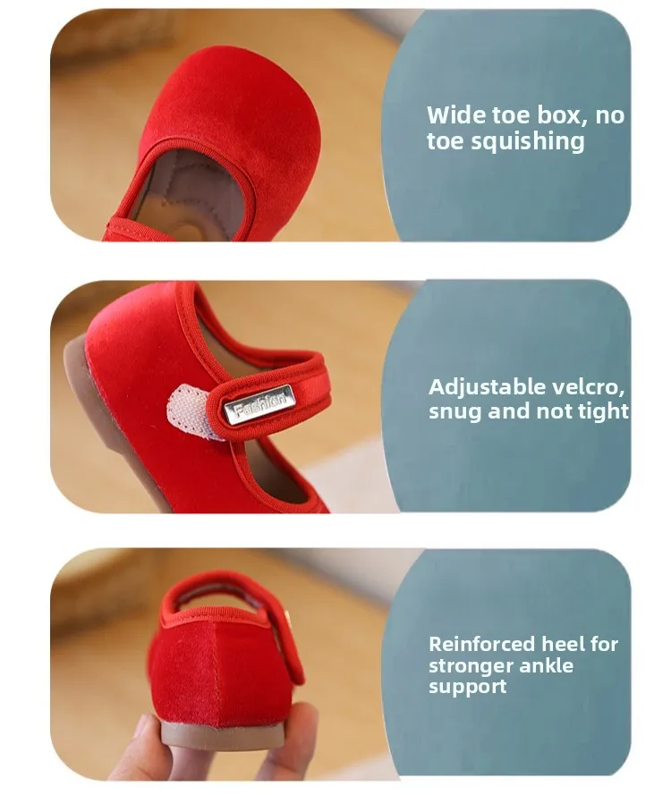 Toddler Girls Velvet Mary Jane Flats Soft Plush Dress Shoes with Adjustable Strap Non-Slip Lightweight Kids Shoes for Wedding