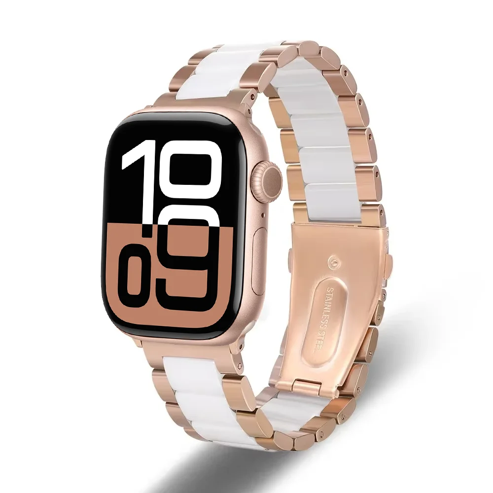 حزام معدني + سيراميك لساعة أبل 49 مللي متر 42 مللي متر 46 مللي متر 45 مللي متر 41 مللي متر 40 مللي متر 44 مللي متر سوار مريح iWatch Ultra 10 9 8 7 6 5 4 SE Band