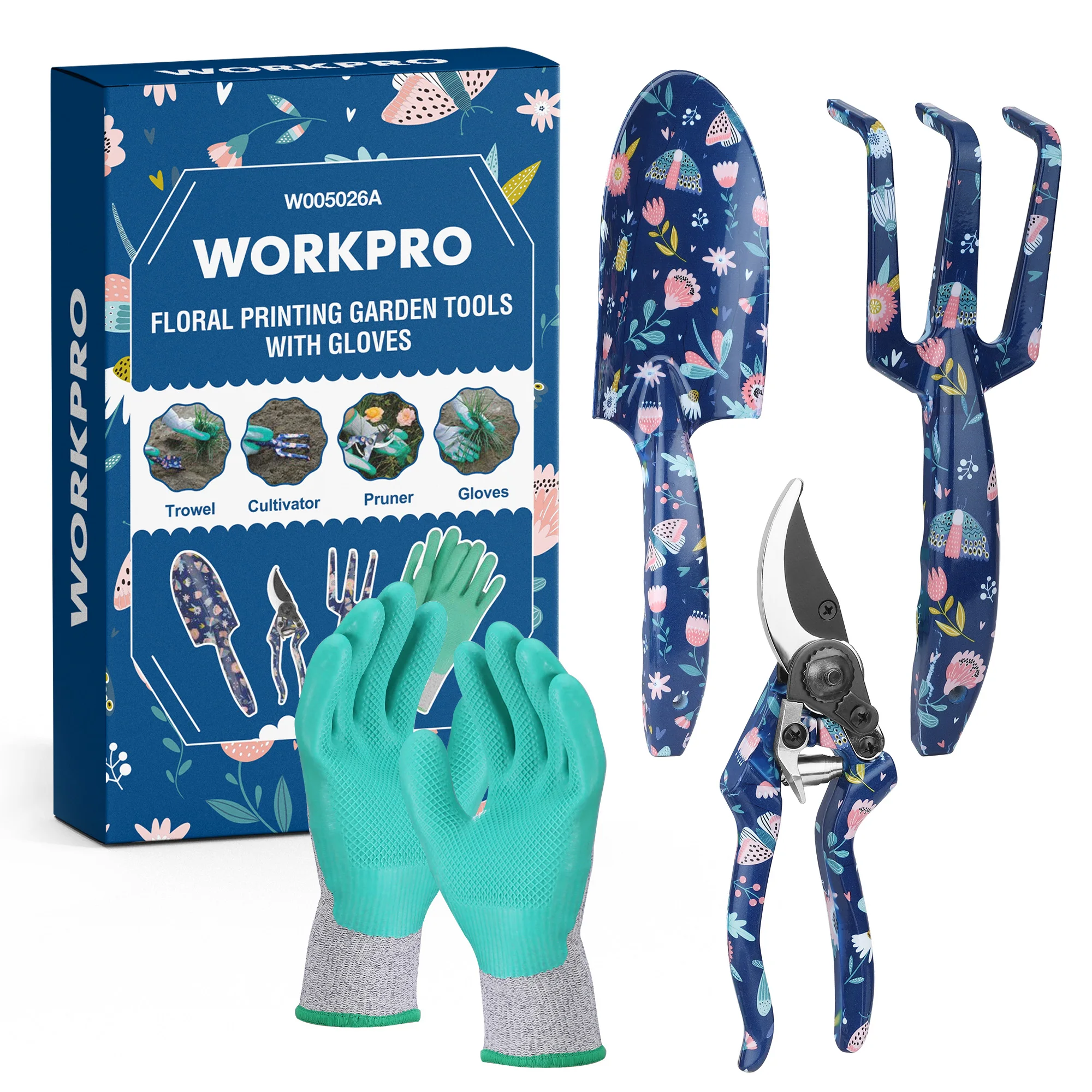 

WORKPRO Aluminum Garden Tool Set 4PCS Heavy Duty Hand Garden Tools with Box Include Trowel, Rake, Pruner, Garden Gloves, Floral