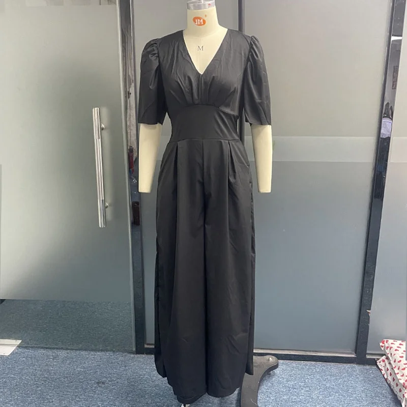 Sexy V-ne High-waist Wide-leg Jumpsuit Women's Street Sle One-piece Suit Low-waist Long Pants Workwear Pants