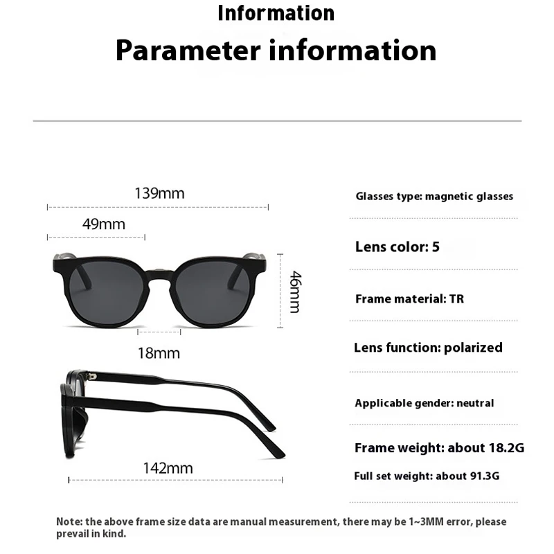 VCKA 6 In1 Fashion Myopia Sunglasses Frames Gradually Magnetic Clip Women Glasses Polarized Custom Optics Eyewear -0.5 to -6.0