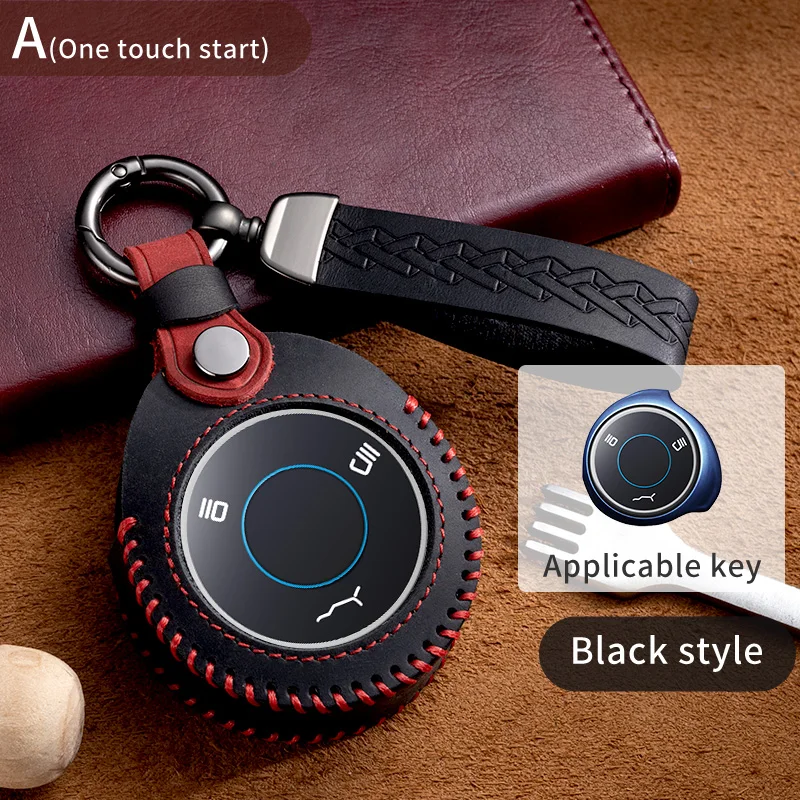 

Leather Car Remote Key Case Cover Protect Shell Bag For Neta V U Pro Hezhong New Energy Vehicle Keychain Accessories