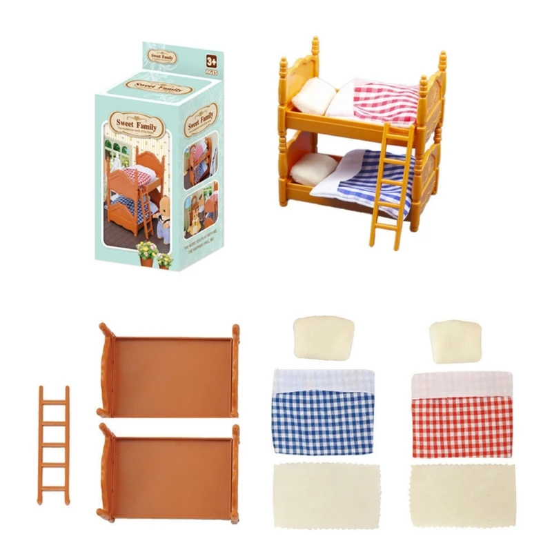 DIY Miniature Dollhouses Kits Plastic Double Beds Mini Dollhouses Accessories with Furniture for Children Teens Adults