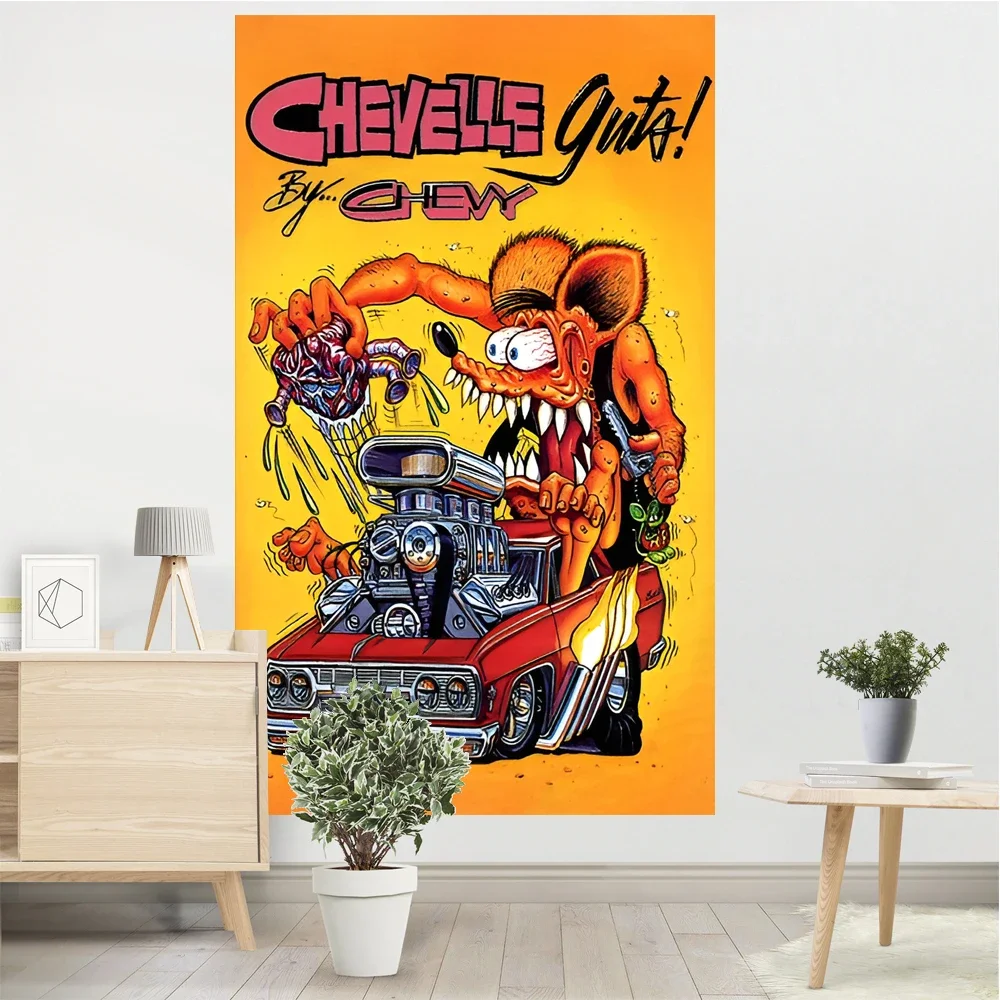 Rat Fink Hot Rods My Garage Vintage Tapestry Polyester Printed Home or Outdoor Decoration Banner