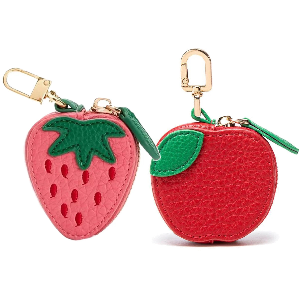 Strawberry Coin Purse Keychain Mini Y2K PU Leather Lemon Peach Keychain Fruit Bag Charms For Handbags Gifts For Women Girls