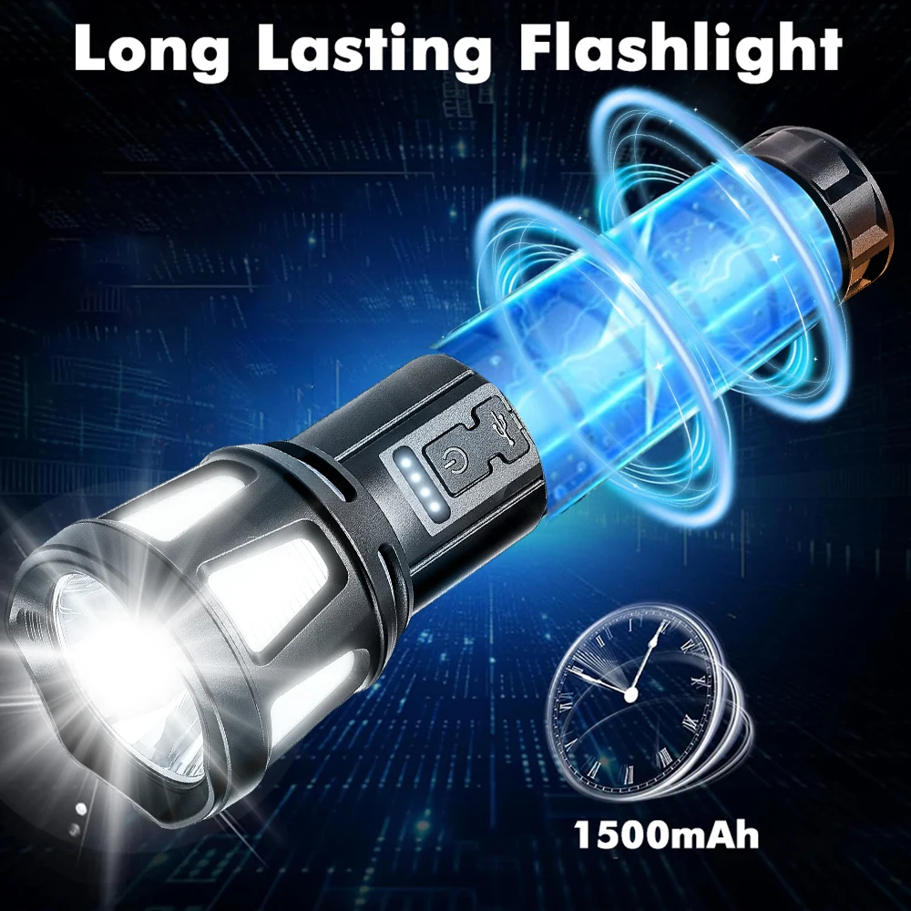 Senter LED Daya Tinggi 8 Mode Pencahayaan Baterai Bawaan USB Dapat Diisi Ulang Cahaya Kuat Senter Taktis Luar Ruangan Berkemah Mendaki