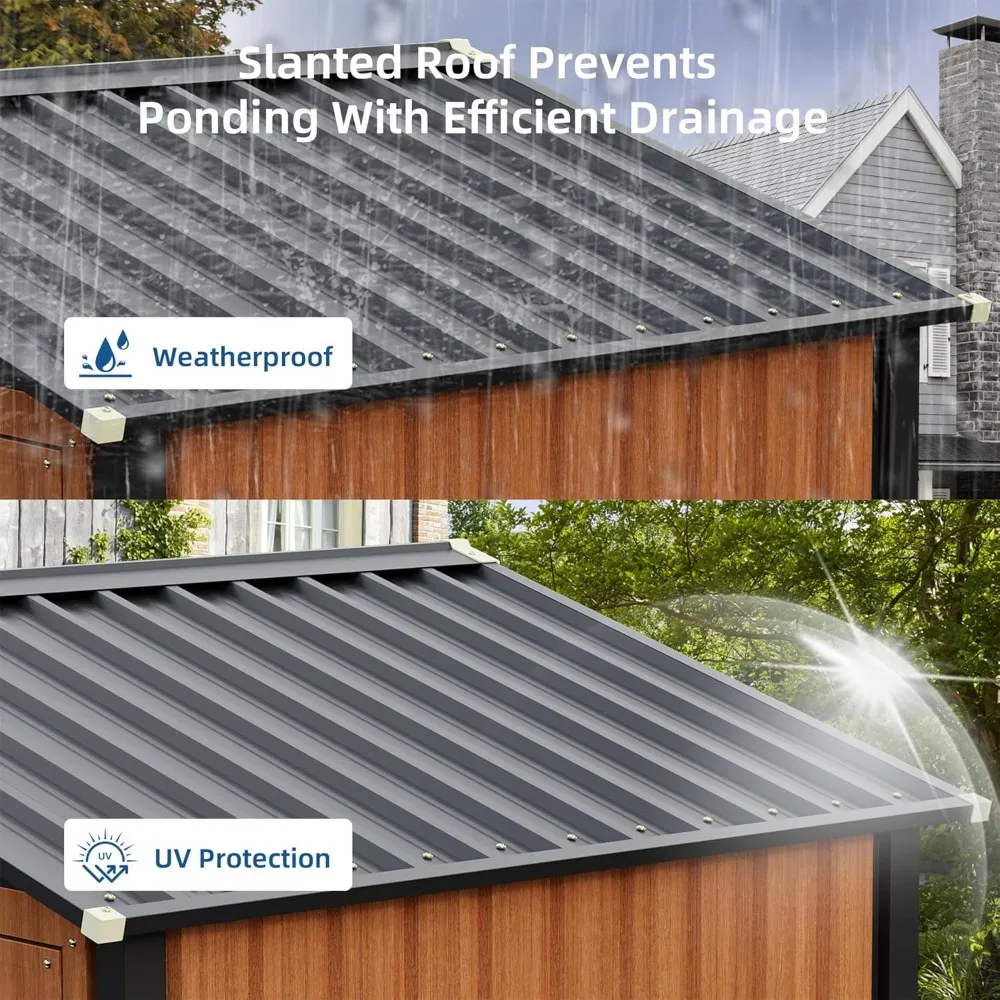 سقيفة تخزين خارجية معدنية متينة - 6 × 4 أقدام، مع إطار مطور، باب قابل للقفل، ونافذة لأدوات ومعدات الحدائق