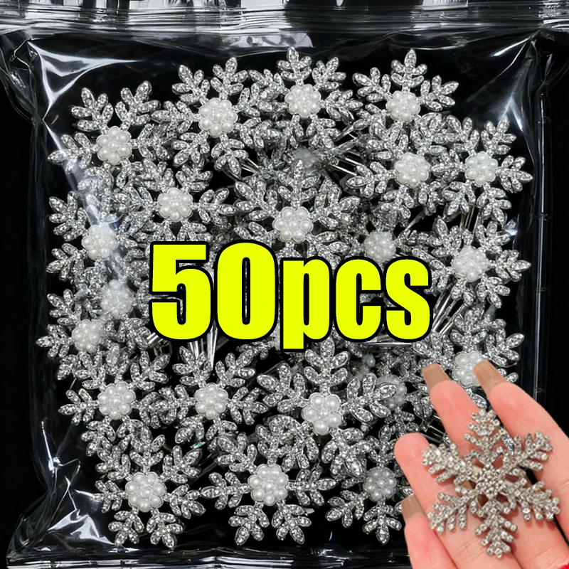 

5-50 шт., рождественские изысканные заколки для волос со снежинками и жемчугом, женские боковые зажимы, зажимы в виде утконоса, зажим для челки на лбу, высококачественный головной убор