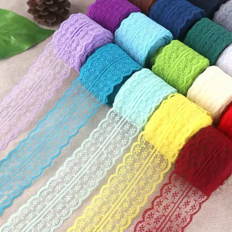 Buntes Spitzenband, 10 m Rolle, 4,5 cm breit, hohles Spitzenband, Stoffkantenband zum Nähen, Geschenkverpacken, DIY-Hochzeitsdekoration