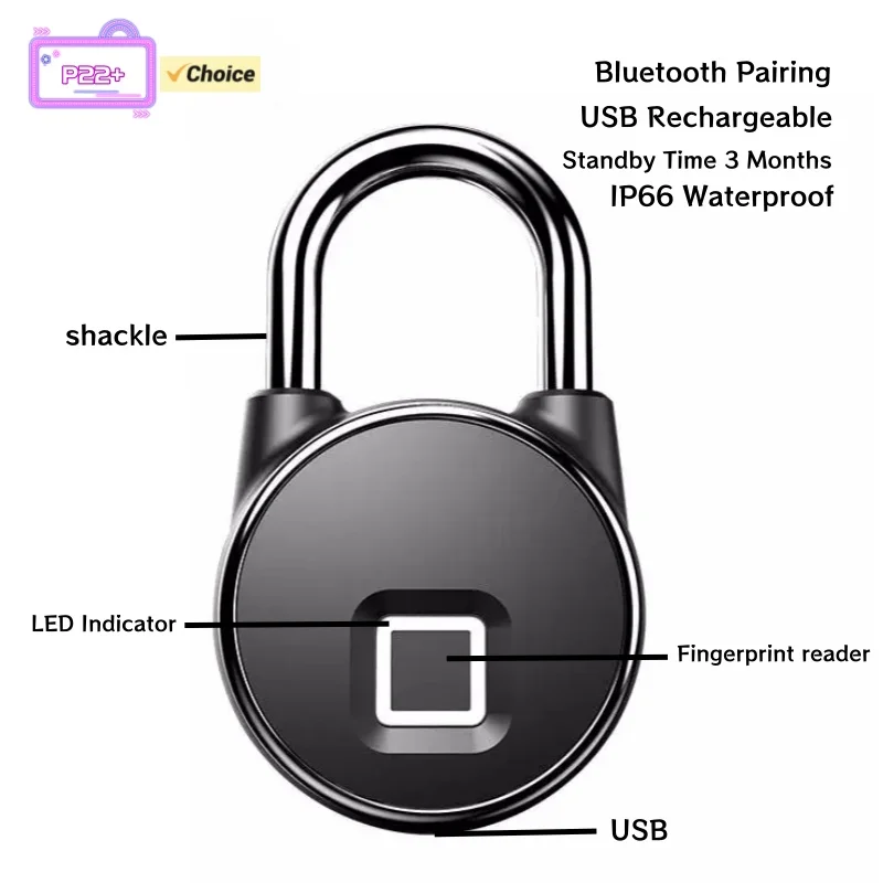 Anytek Smart Fingerprint Padlock P22+ Bluetooth Pairing USB Rechargeable Long Standby Time Anti Theft Lock IP66 Waterproof