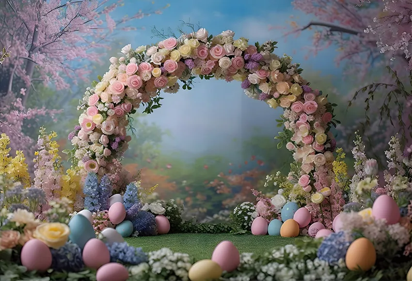 Mehofond-Fondo de decoración de primavera y Pascua para fotografía, telón de fondo para fiesta de cumpleaños de niños, arco de huevos, puerta, flor, País de las Maravillas, 2024