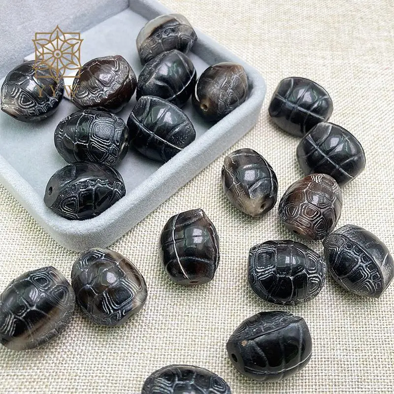 5PC Black Ox Horn Turtle Gemstone Beads 22x19mm For Crafts Charm Bracelets/Earring/Necklace Diy Women Men Vintage Jewelry Making