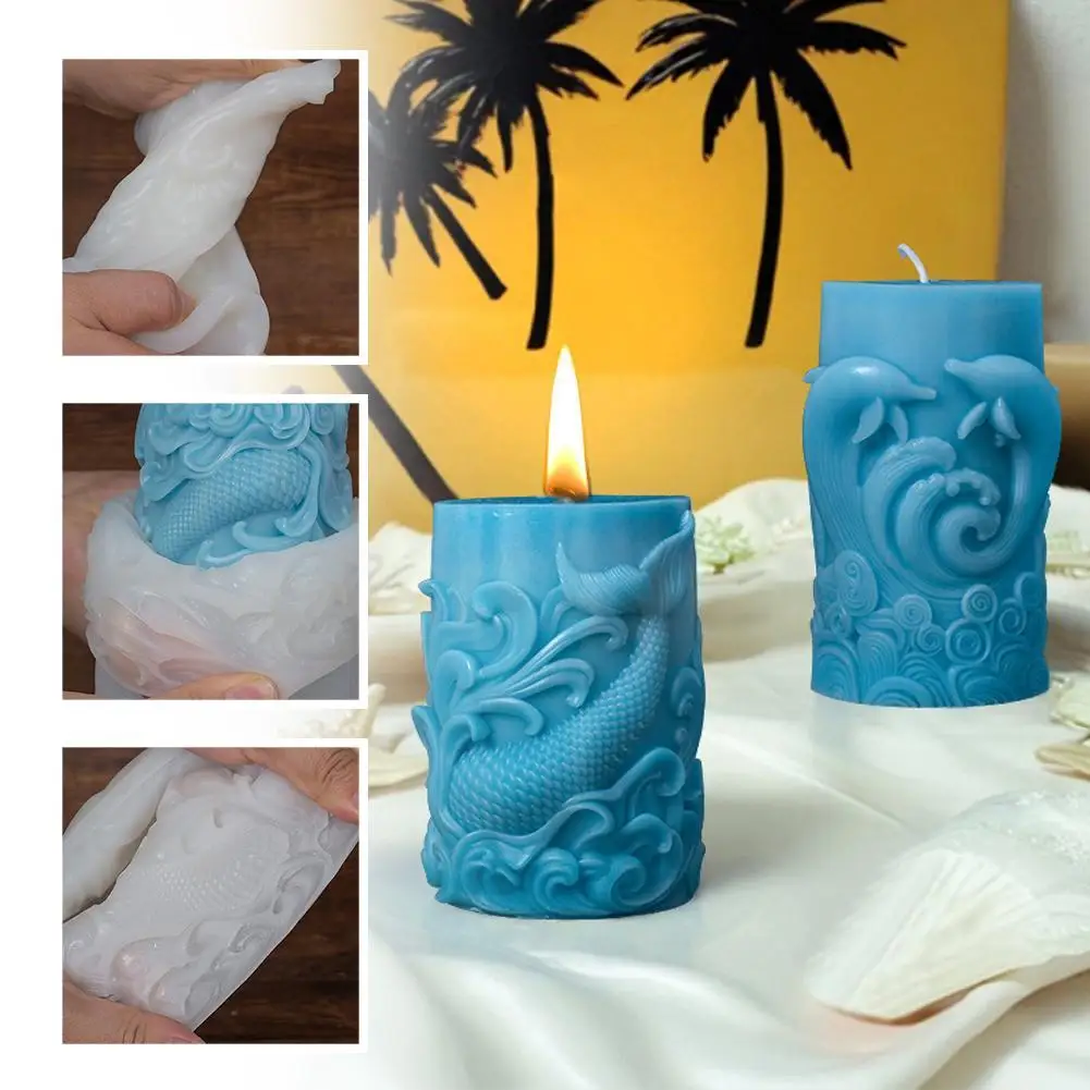 3D Cylinder Relief Silicone Candle Mold Ocean Embossed Silicone Molds Ornament Making DIY Plaster Resin Molds Home Deco Handmade